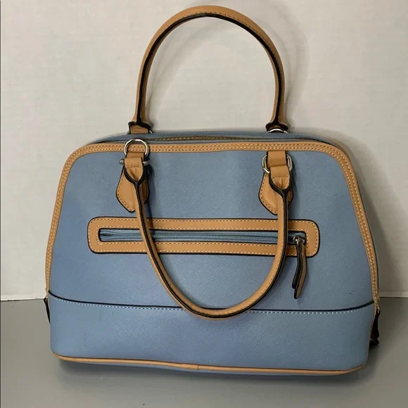 Giani Bernini Saffiano Dome Blue and Tan Satchel - Picture 2 of 7